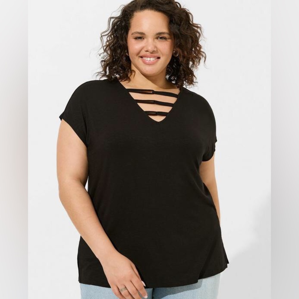 Torrid Super Soft Slub V-Neck Twist Dolman Black Tee Plus Size 2